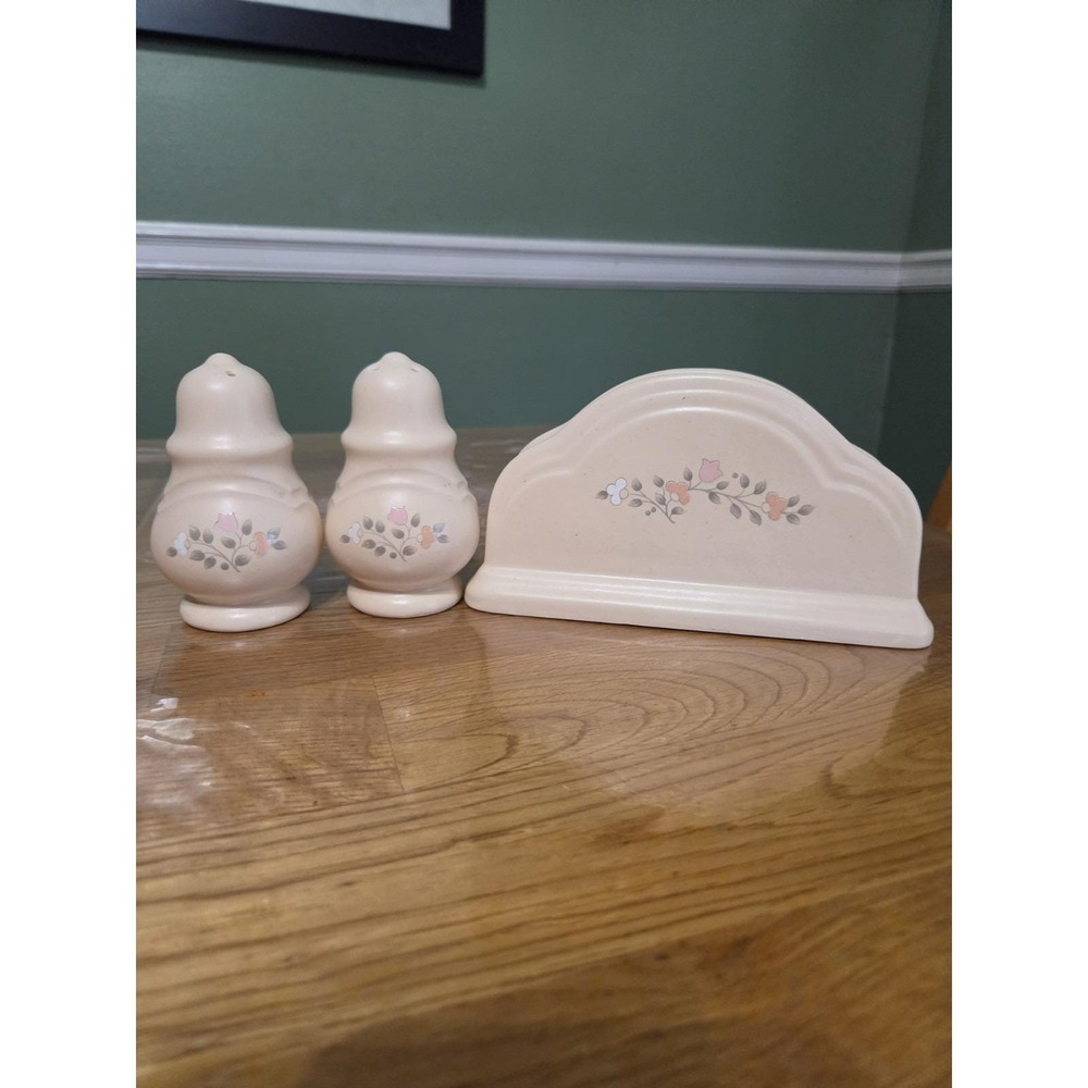 Pfaltzgraff REMEMBRANCE Napkin Holder Matching Salt and Pepper Shakers